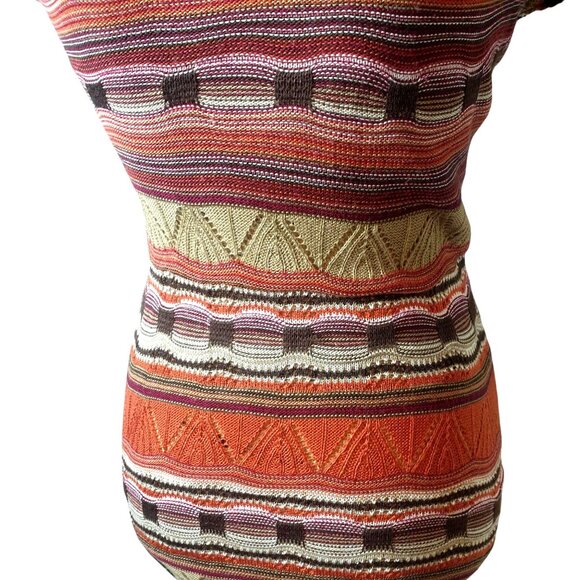 VTG Knit Minded Womens Knit Dress M Nature Multicolor Striped V-Neck Stretchy - Picture 6 of 8